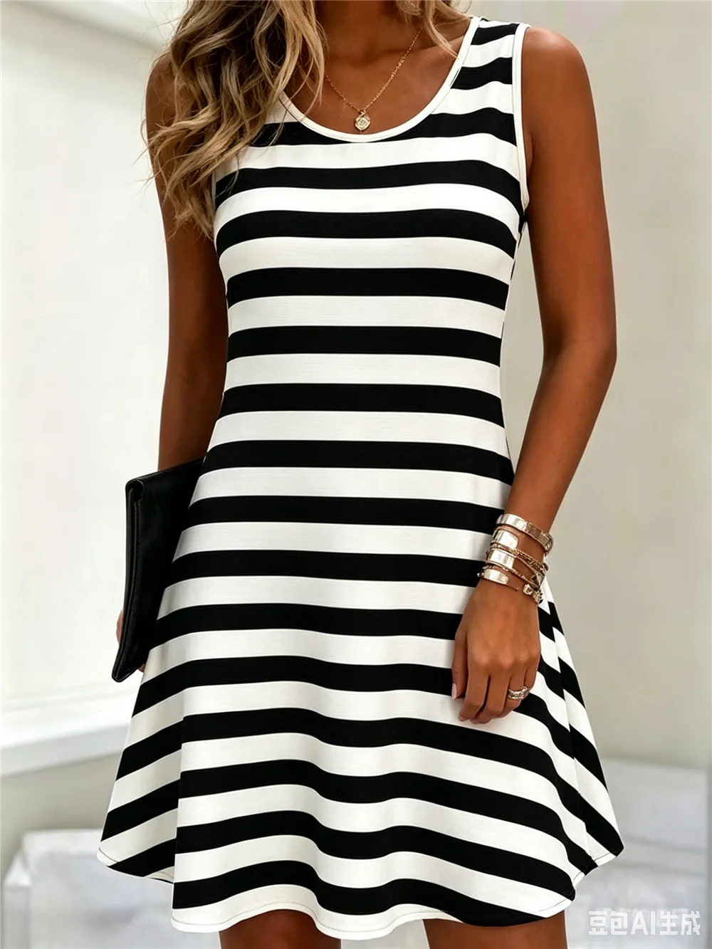 Neue Modische Gestreifte Damen-Minikleider Sommer Ärmellos 3D-Bedruckt Streetwear Damenkleid 3XL Übergröße Locker Sitzendes Freizeitkleid