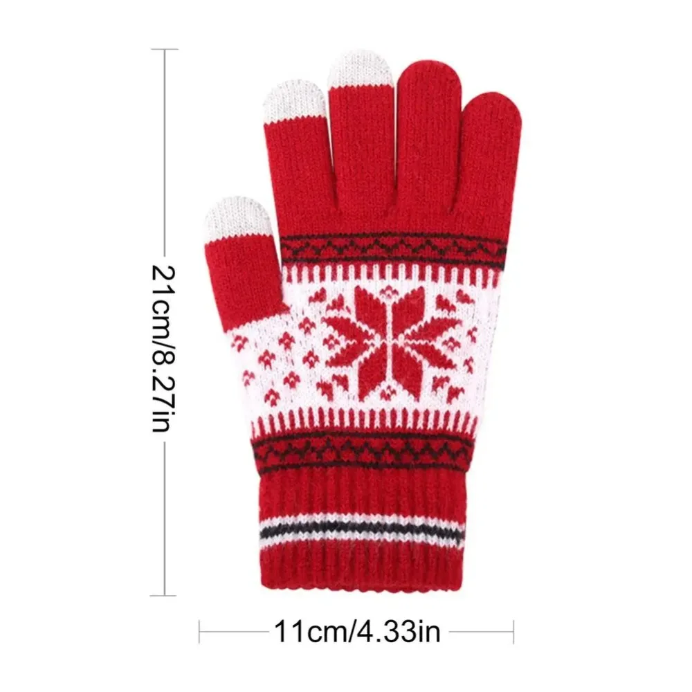 Warm Knitted Snowflake Winter Knitted Gloves Touch Screen Thickened Full Finger Mittens Skiing Gloves Winter