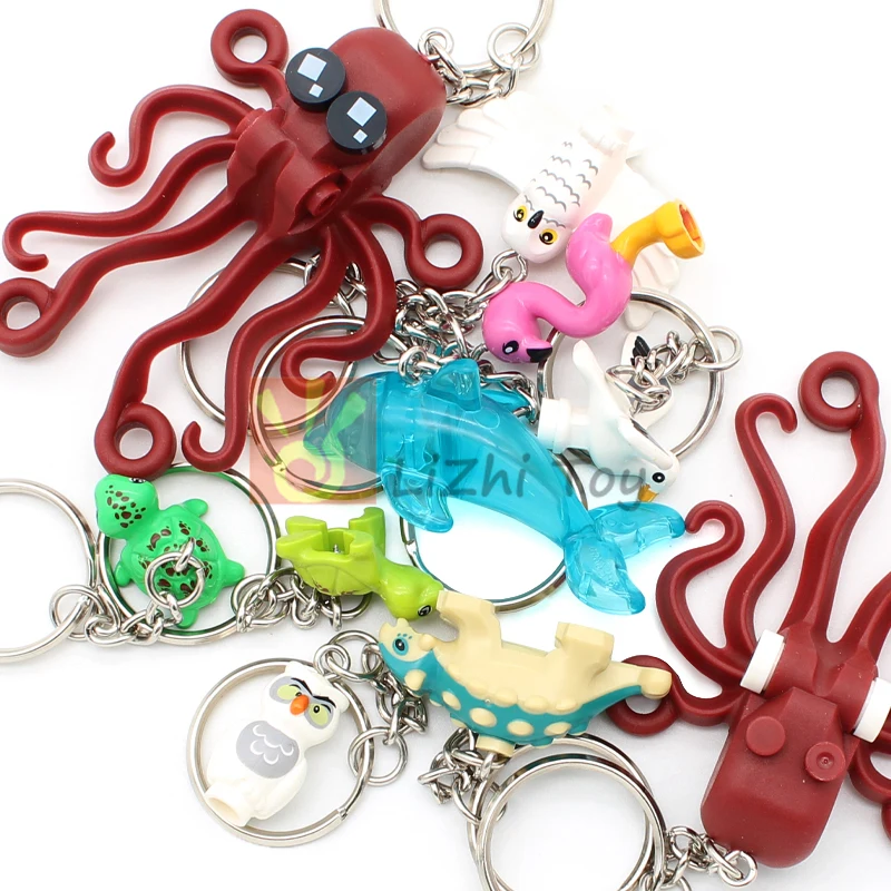 MOC Creative Building Blocks Keyring Animal Pendant Cartoon Key Chain Model Set Bricks Toy Children's Surprise Birthday Gift Toy