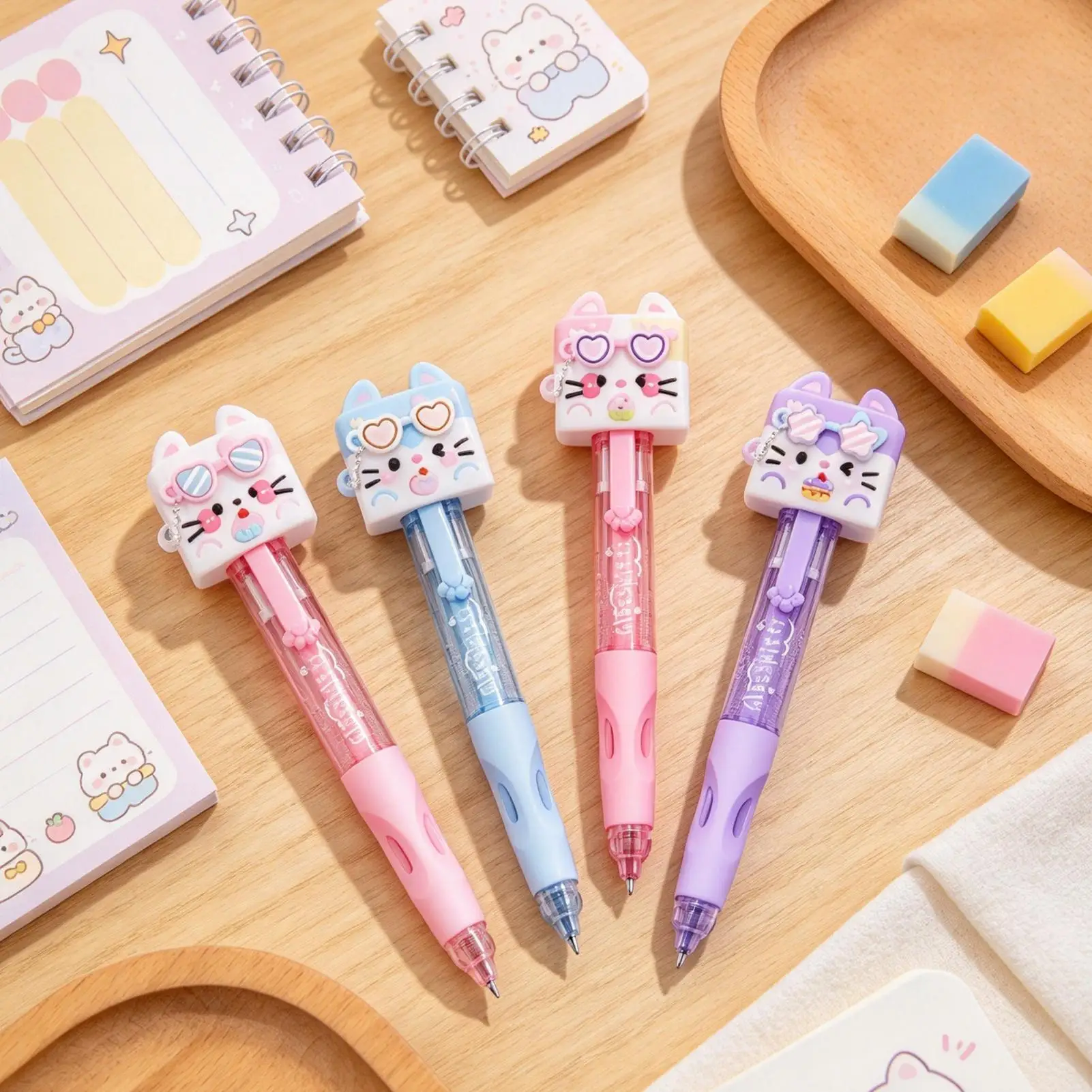 Retractable Ballpoint Pens 4 Pieces 0.5mm Cartoon Cat Ink Drawing Tool Note-Taking Retractable Pens For Home Office School