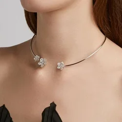 Stonefans Fashion Crystal Flower Collar Necklace Jewelry for Women Simple Metal Open Choker Torques Jewelry Accessories Gift