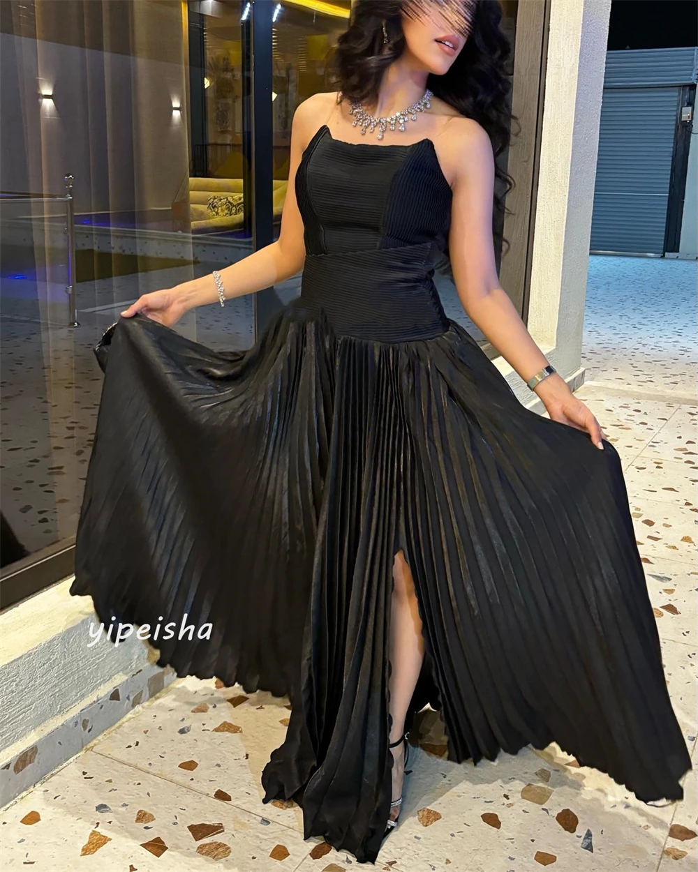 Customized Jersey Draped Pleat Ruched Party A-line Strapless Bespoke Occasion Gown Long Dresses