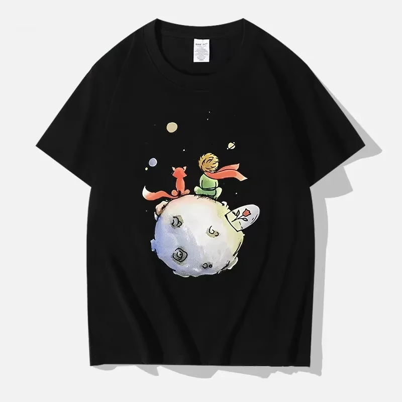 Camiseta de verano para mujer, camiseta de algodón con dibujos animados, camisetas con estampado gráfico del Principito para mujer, nueva camiseta de manga corta con cuello redondo para hombre