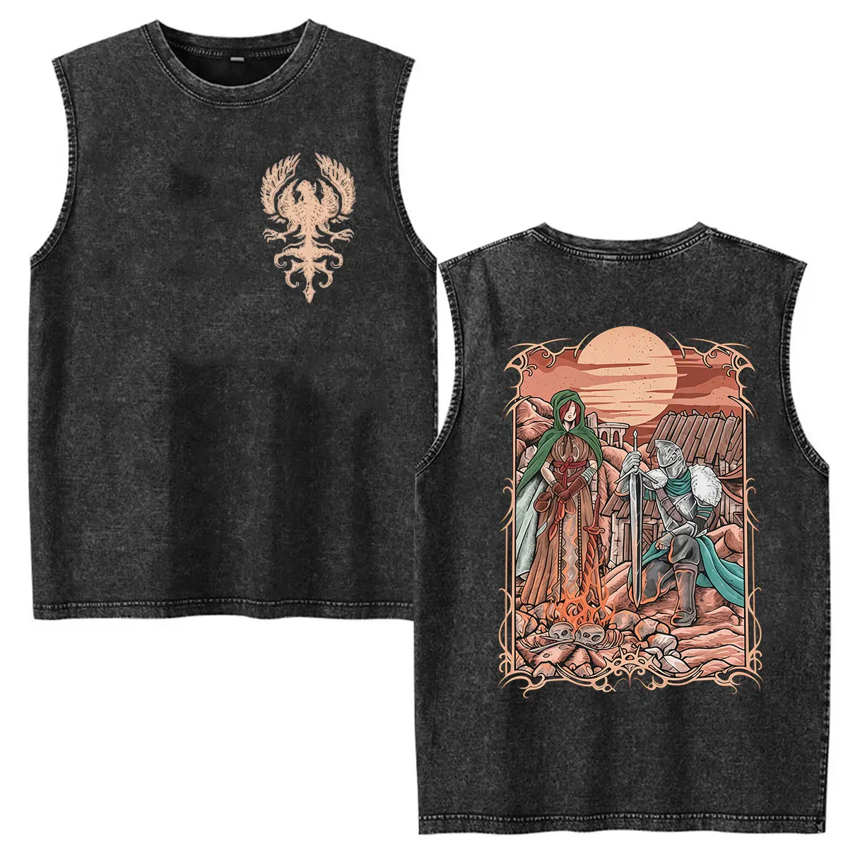 2026 Game Dark Souls Bearer of The Curse Washed Vest T Shirts Men Women Vintage Tank Top 100% Cotton Print Short Sleeve T-shirt