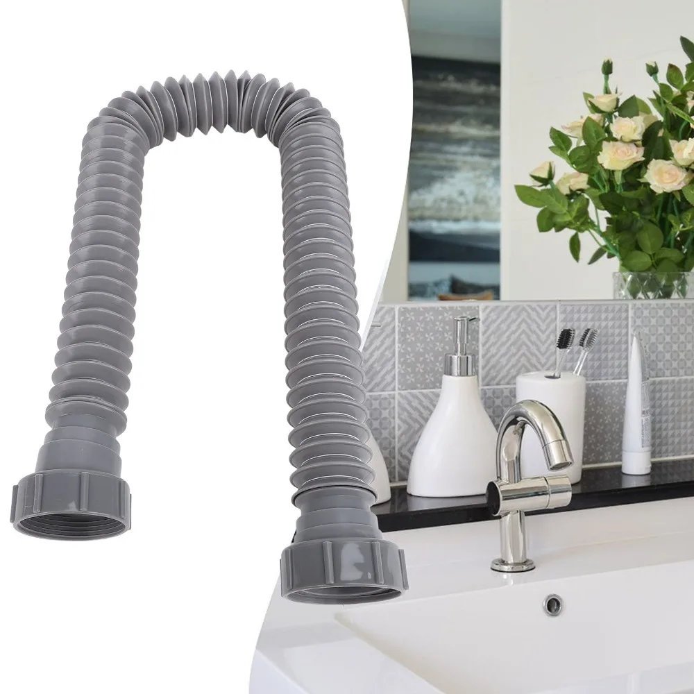 1-1/2 Inch Size P Trap Pipe 45mm Inlet Grey Sink Drain Hose 29.53 Inch Extended Length Expandable Kitchen Sink Drainage Kit