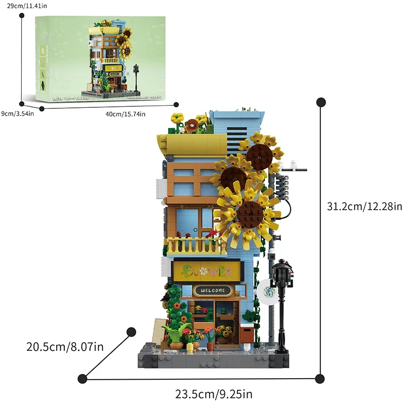 บล็อกตัวต่อบ้านดอกไม้ 1580 ชิ้นบ้านดอกทานตะวันแบบแยกส่วนอิฐพร้อมแสงเด็ก DIY ของเล่นเพื่อการศึกษาของขวัญวันหยุด