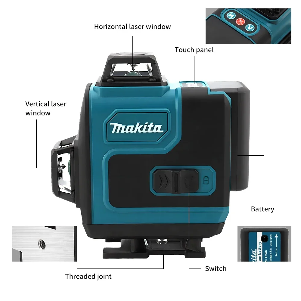 

Makita 16 Lines Professional Laser Level Horizontal Vertical Green Laser Automatic 360°Self-Leveling Nivel Laser Building Tools