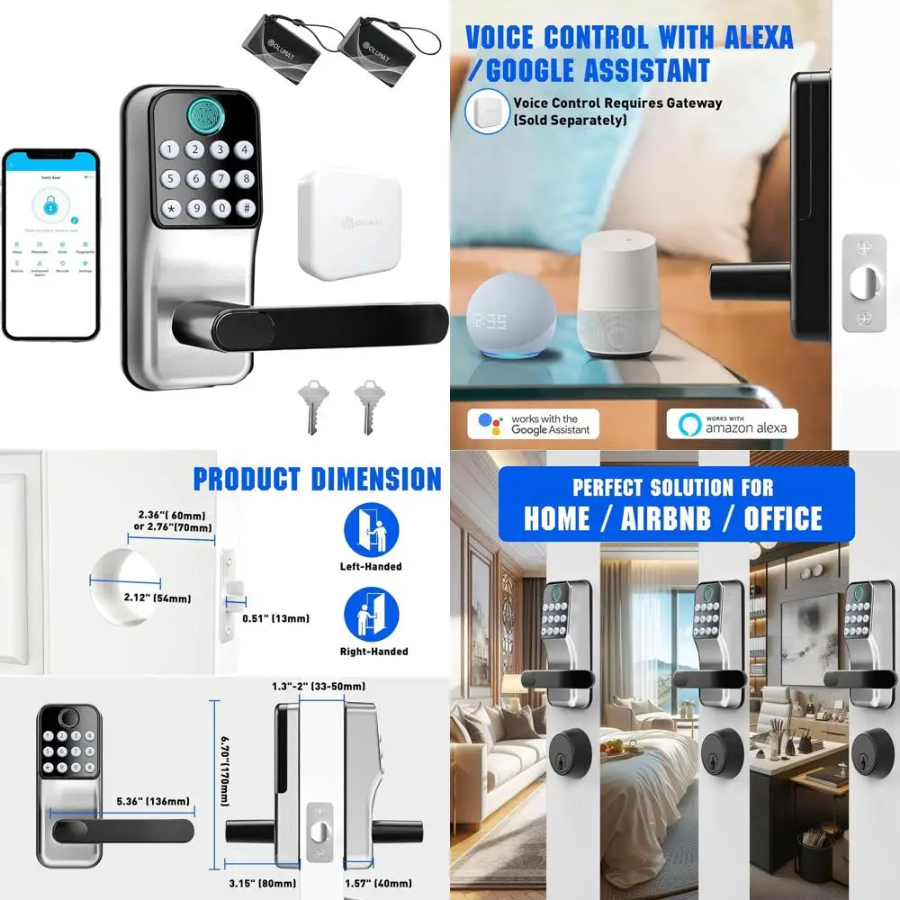 

Smart Door Lock with Handle: Keyless Entry, Remote Control Digital Lock, Compatible with Alexa for Voice Control
