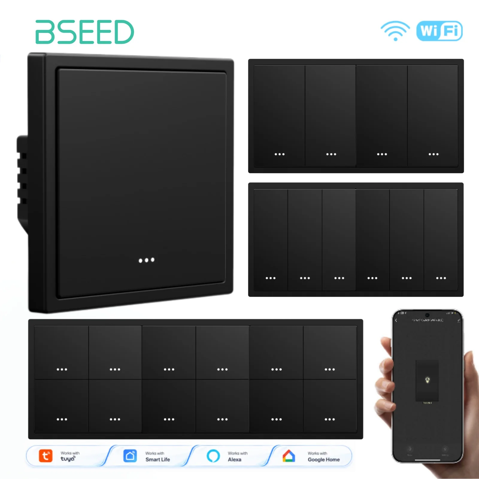 BSEED E-Serie Smart WIFI Lichtschalter 1/2/3/4-fach Smart-Klickschalter für Treppen, Kunststoffrahmen, Tuya Smart Life Steuerung