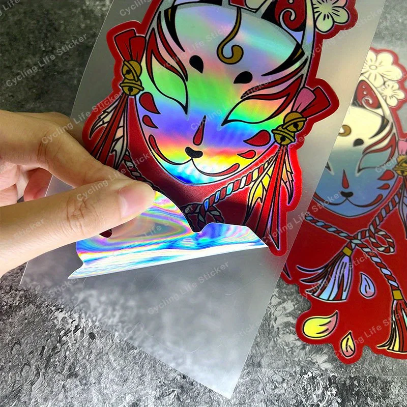 قطعة واحدة من ملصق فينيل الثعلب الياباني المجسم - ملصق بتصميم ثقافي لإطارات الدراجة والداخلية وأجهزة الكمبيوتر المحمولة - اوقوف بشكل أنيق