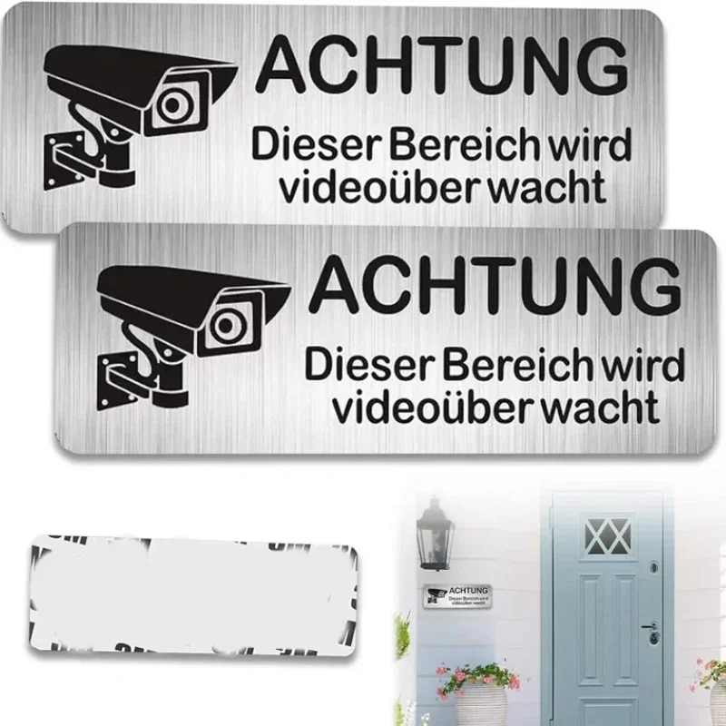 1/2/3/4/5 PCS Monitoring Area Bulletin Board 85x30mm Self-Adhesive Camera Warning Sign Metal Tag With Stickers And Tape