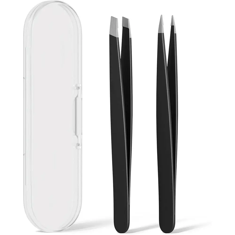 2PCS Slant & Point Tip Eyebrow Tweezers Stainless Steel Ingrown Hair Removal Professional Tweezer Set Eyebrow Pliers