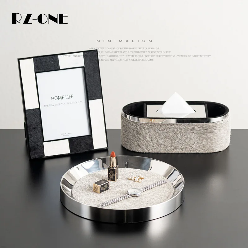Modern light luxury stainless steel soft tissue box tray bedroom bedside table bay window decoration