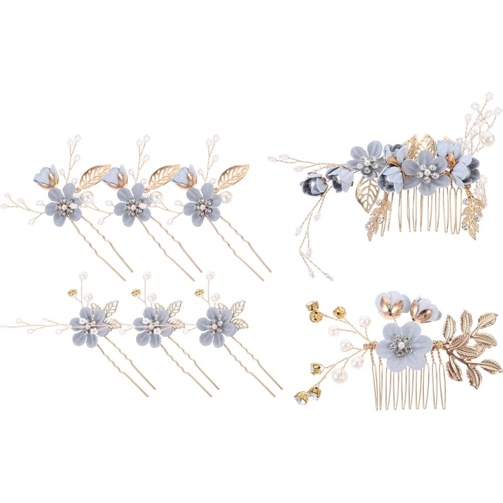 

8pcs Blue Flower Hair Combs Bridal Hairpins Wedding Accessories Bridesmaid Decorative Floral Headpieces Elegant Romantic
