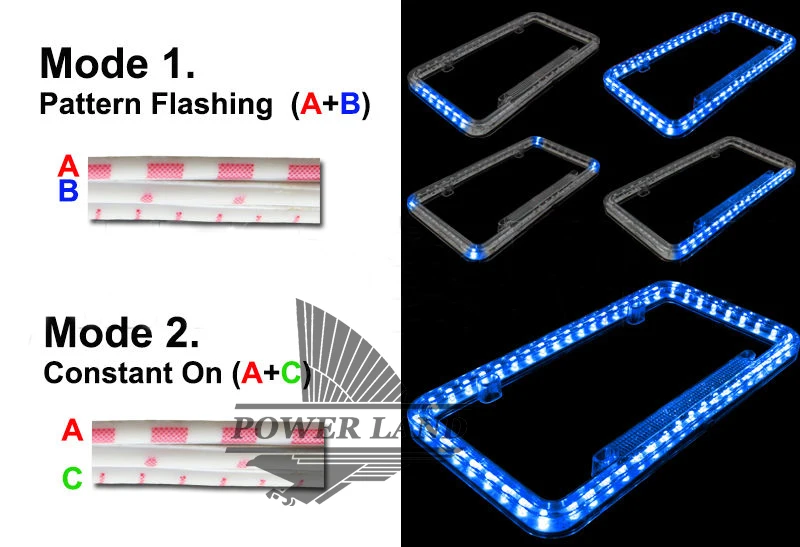 Universal Blue Color 54LEDS Illuminated 12V DC Acrylic U.S. Standard Car Truck License Plate Frame Flashing Light