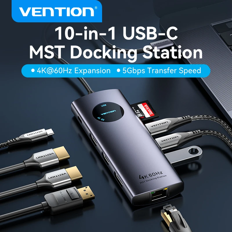 Vention MST Docking Station Type C to HDMI DP 4K 60Hz RJ45 USB 3.0 HUB PD 100W USB C Splitter for PC Laptop Macbook Tablet
