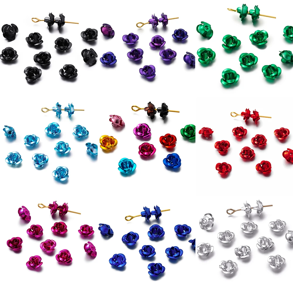 30/50pcs Multicolor Aluminium Rose Flower Beads Metal Loose Spacer Beads for DIY Earring Bracelet Jewelry Making Supplies