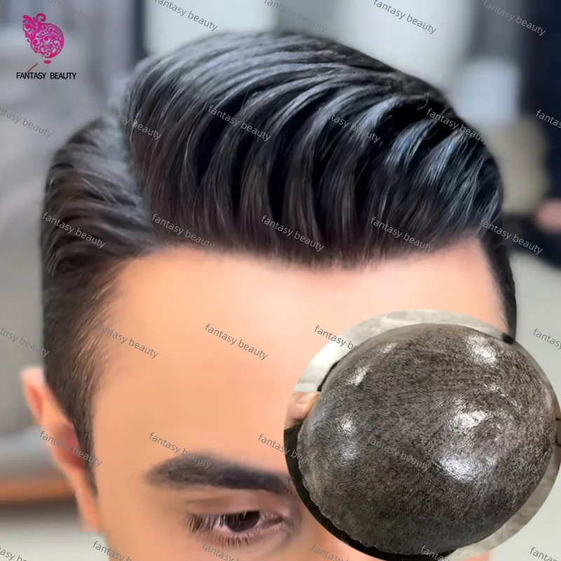 

Super Thin Skin 0.1mm Transparent PU Cheap Capillary Prosthesis Men's Natural Hair Wig European Human Man Hair Toupee Replacemen