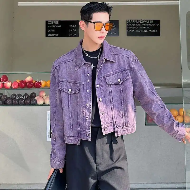 LUZHEN Personality Denim Short Jacket Men's High Fashion Street Solid Color Washed Trendy Coat 2025 Short New Clothes LZ8956