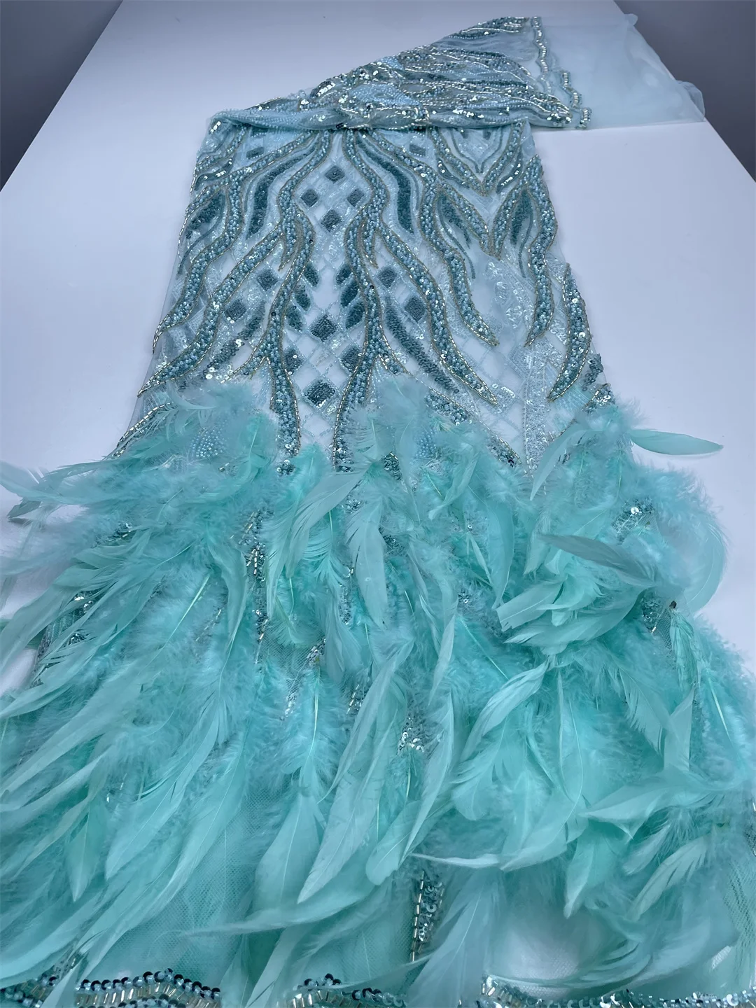 

3D Feather High Quality 2025 African Lace Nigerian Tulle Lace Fabric Beaded Embroidery Party Dress Sequins French For Sewing