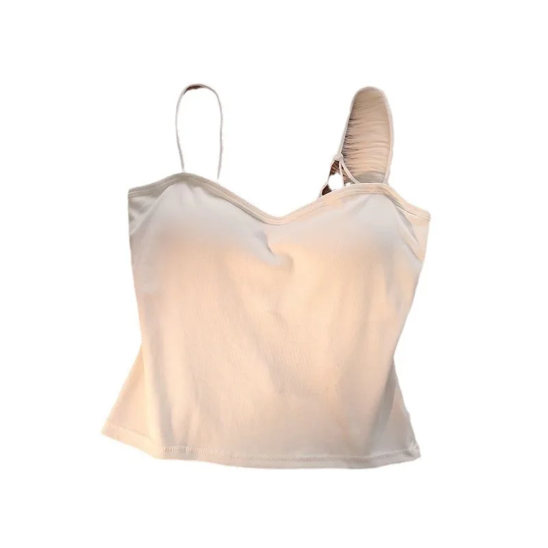 2026 Women White Cami Tank Top Summer Inner With Built in Pad Spider Web Back Integrated Bandeau, Sweet Spicy Sleeveless Tops