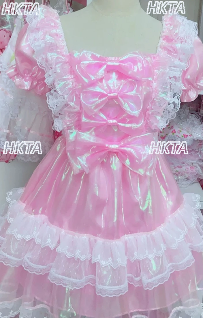

Japanese Sweet Lace Bow Bubble Short Sleeve Square Collar Lolita Flower Wedding Princess Dress Kawaii Birthday Dress Women