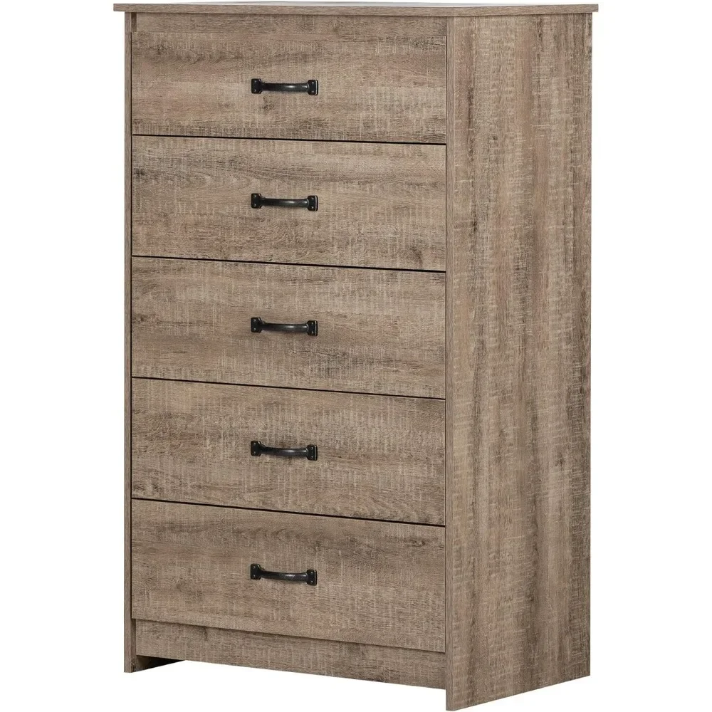 5-Drawer Chest Weathered Oak Freight Free Home Furniture for Tv Living Room Cabinets Dresser Storage Cabinet Shelf Showcases