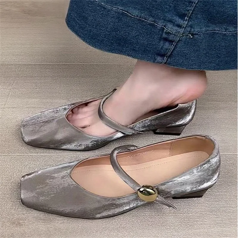 

NEW Spring/Autumn Women Pumps Square Toe Chunky Heel Shoes Split Leather Shoes for Women Elegant High Heels 2CM
