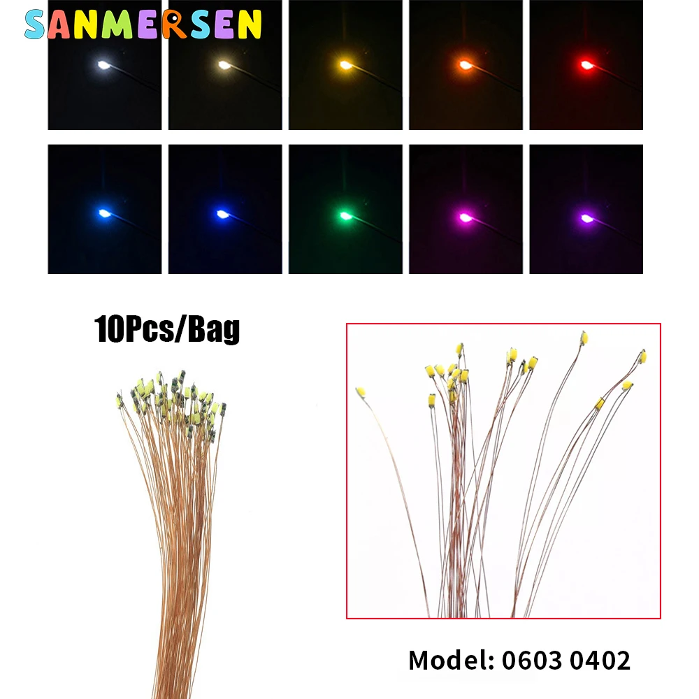 

10pcs/Lot 0402 0603 SMD Lamp Wired Micro Led Pre-Soldered Micro Litz Wired Chip 20cm 3V Railway Model Scenes