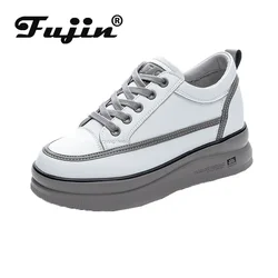 Fujin 6cm scarpe da donna in vera pelle Platform Wedge Sneakers scarpe da donna 2024 primavera autunno Air Mesh scarpe traspiranti