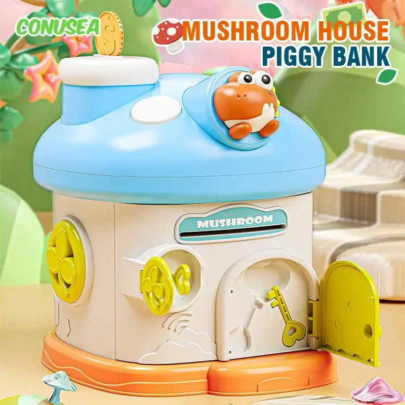 Hucha, caja de dinero para niños, caja de dinero con forma de seta Kawaii, Mini cajas de almacenamiento para niños con llave, juego de simulación, juegos de ahorro de dinero