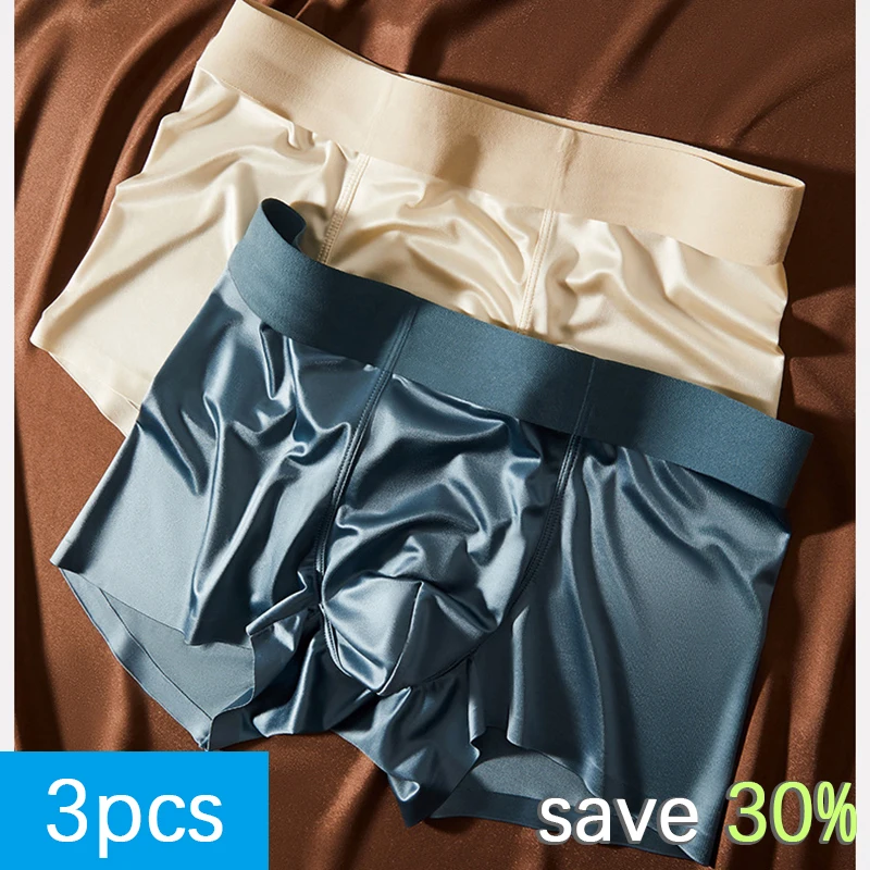 

3pcs Set Mens Satin Ice Silk Boxers Mulberry Silk Crotch Boxershorts Men Mens Underwear Male Sexy Panties Boxers Pack Summer