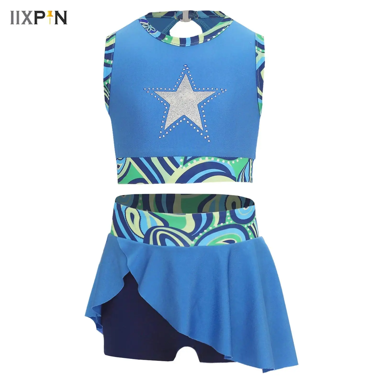 

Girls 2 Piece Jazz Dance Outfit Streetwear Hollow Back Tank Top with Sport Skirt Set for Exercise Gymnastic Swimwear Activewear