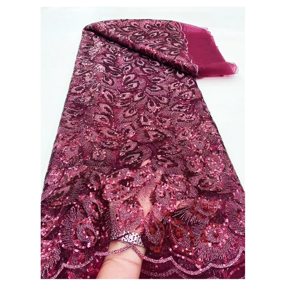 

African Lace Fabric High Quality French Tulle Lure Double Mesh Wedding 2025 Dresses Sequins Nigerian Lace Fabrics OR46277
