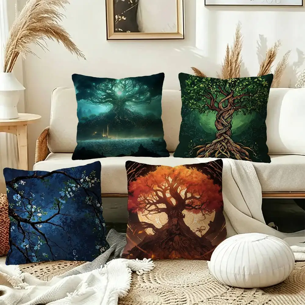 Tree life Yggdrasil Pillow Covers Cartoon Sofa Decorative Home Double-sided Printing Short Plush Cute Cushion Cover