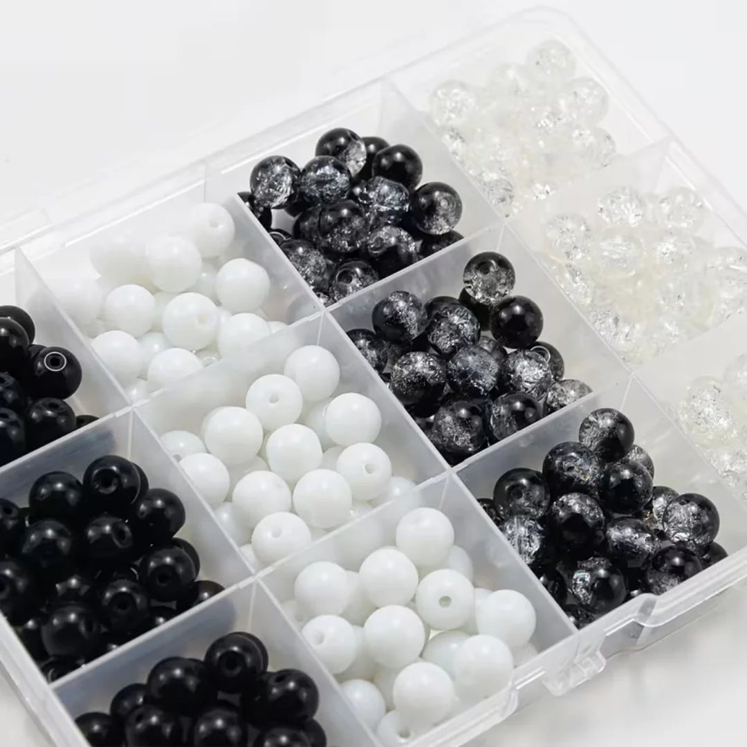 8mm 12 Grid Box, Black and White Matching, Acrylic Beads, DIY Bracelet, Necklace, Anklet, Earrings, Festival