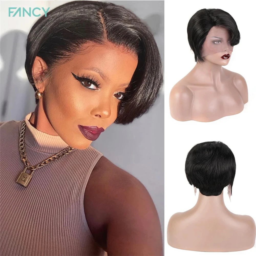 

Pixie Cut Wig Straight Short Bob Wig Human Hair 13x1 T Part Lace Front Wigs for Black Women Pre Plucked Hair Bob Wig 150 Density