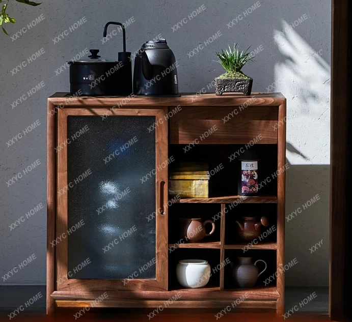 New Chinese Style Solid Wood Black Walnut Cherrywood Tea Cabinet Water Boiling Cabinet Lower Bucket