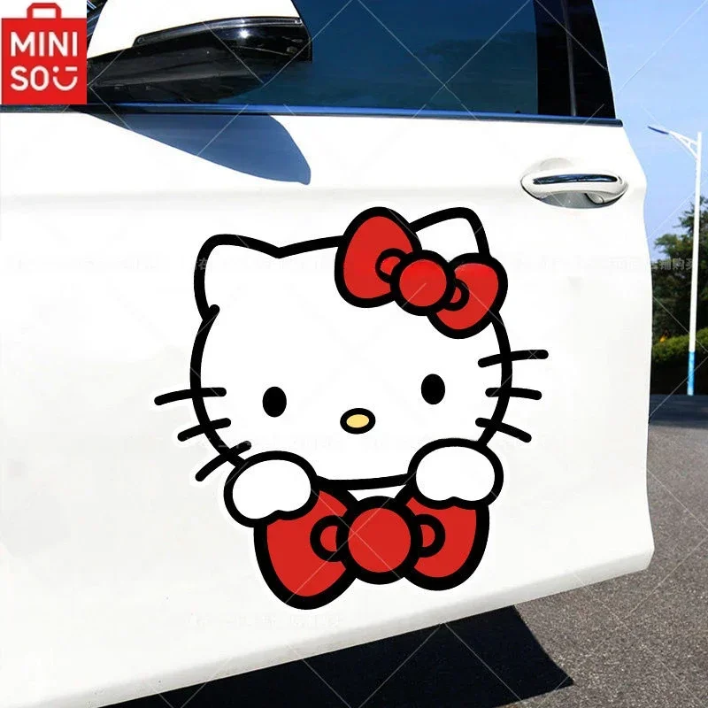 

MINISO HelloKitty Car Scratch Cover Cartoon Stickers Kawaii Kitty Shell Modified Glass Trunk Fuel Tank Cover Decorative Stickers