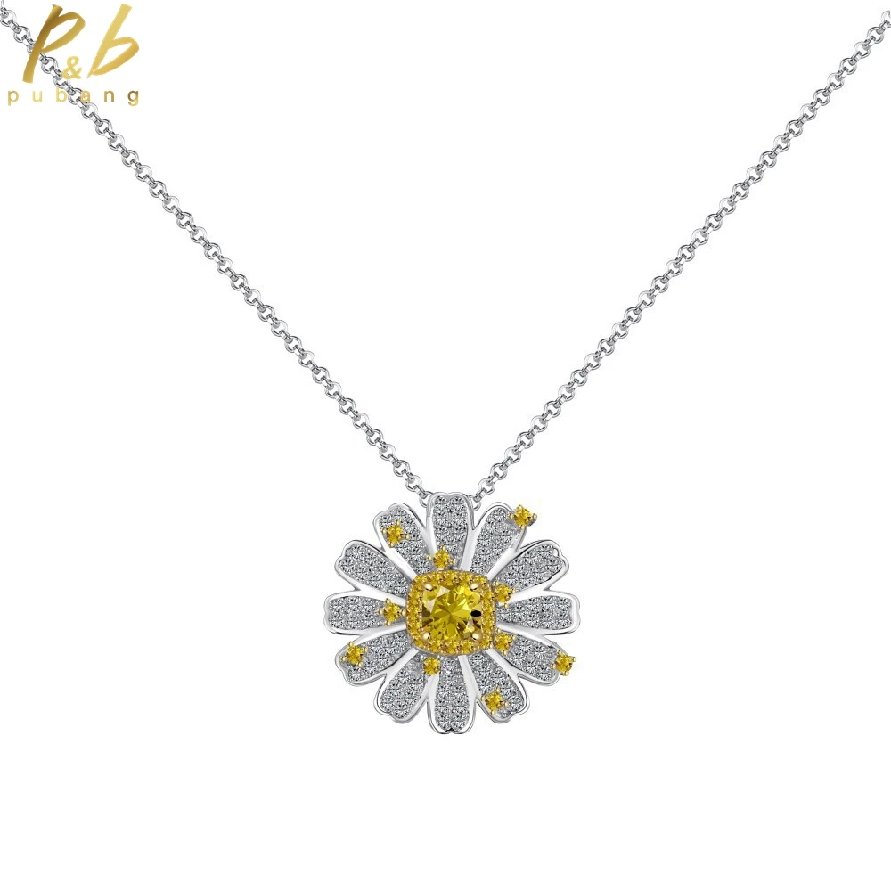 

PuBang Fine Jewelry Yellow Gem Pendant Necklace 100% 925 Sterling Silver Created Moissanite for Women Wedding Gift Free Shipping