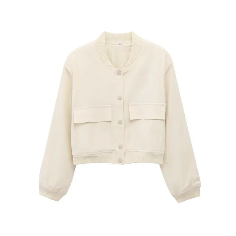 

Spring 2025 Women's Long Sve Two-Tone Jaet with Double kets Versatile Design Loose Fit Casual Outerwear