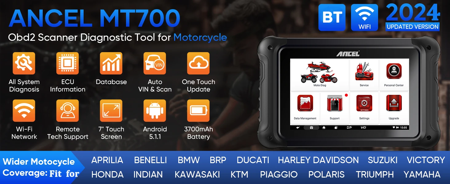 ANCEL Motorrad-Diagnosegerät für Harley/BMW/Kawasaki/Suzuki ABS-Entlüftungsprüfung Motorfehlercodelesegerät Öllicht-Reset – Detail 1