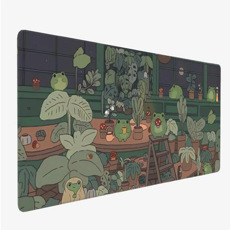 

Kawaii Frogs Desk Mat Large Gaming Mousepad Xxl Cute Mouse Pad Anime Aesthetic Cozi Lofi Plant Nature Green Extended Deskmat