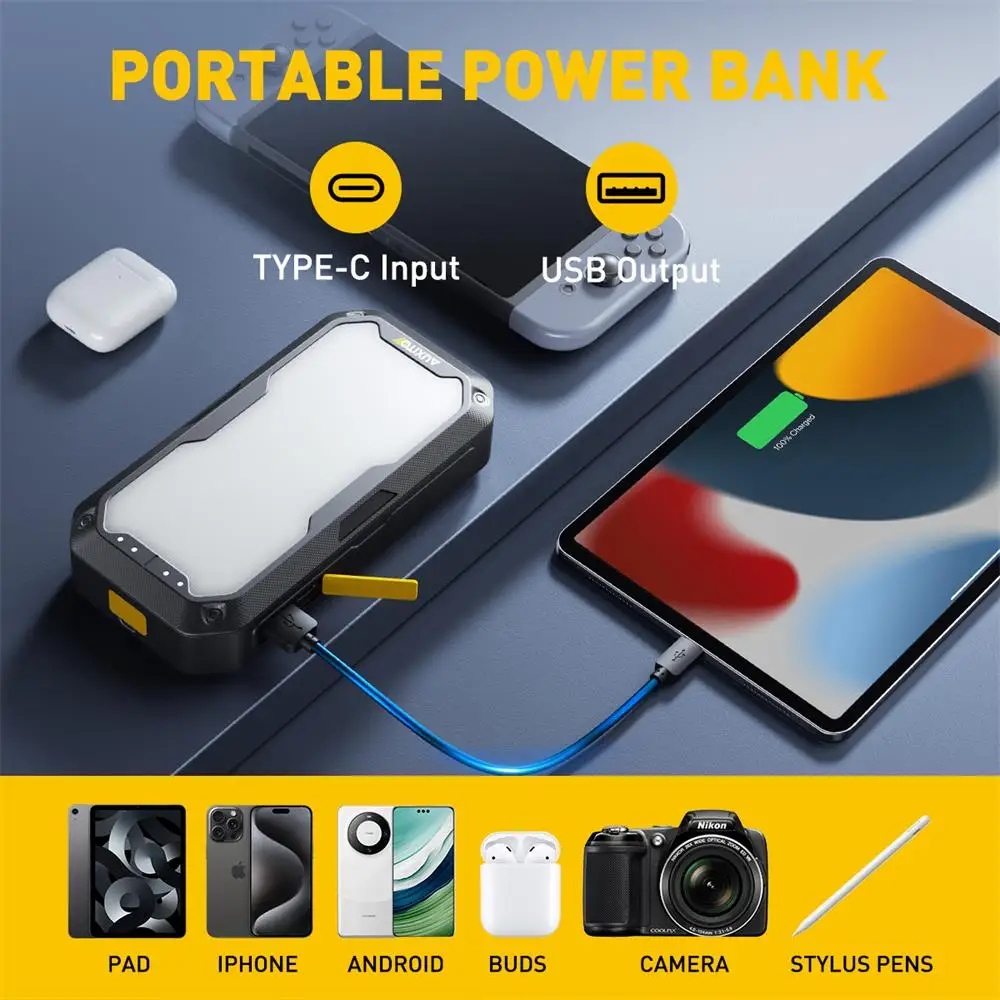 AUXITO 12V fuente de alimentación de arranque de emergencia multifuncional carga de arranque de coche portátil con lámpara LED 2000LM 3500A arrancador de batería