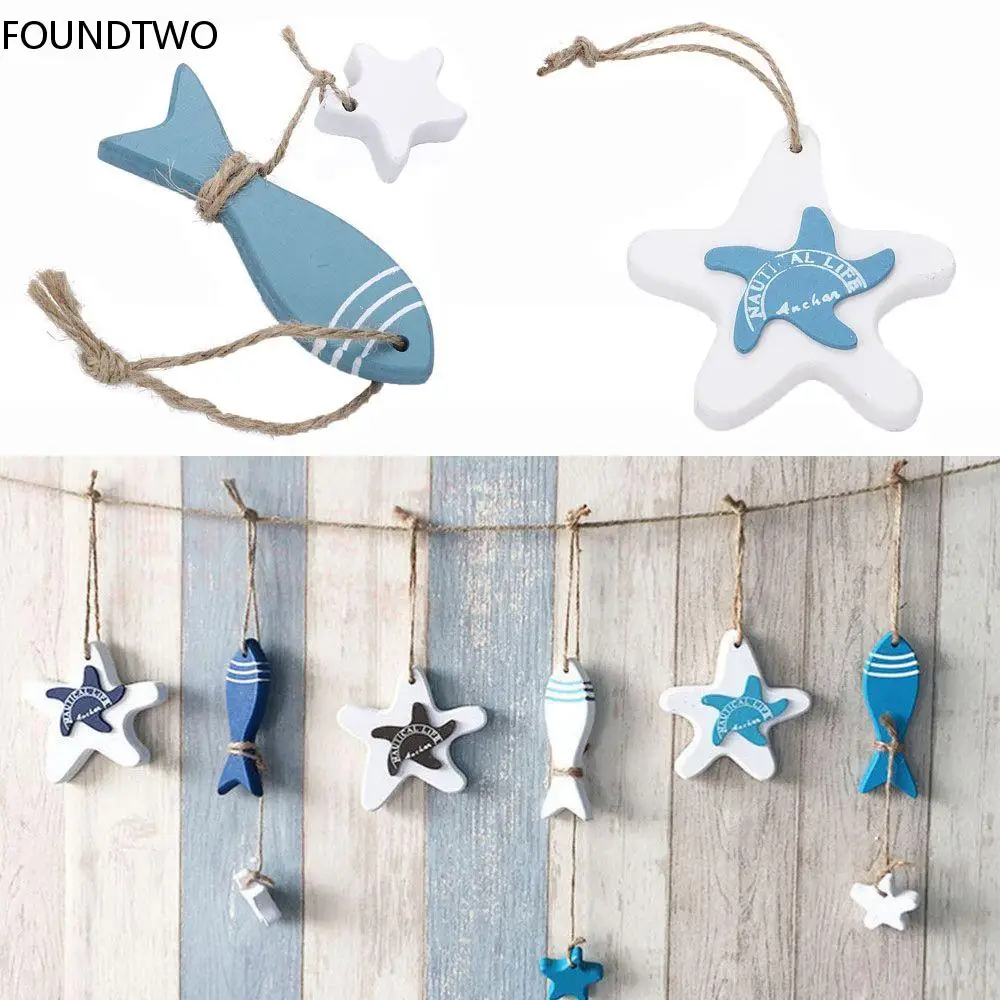 1Pc Random Color Adorn Wood Crafts Mediterranean Starfish Hung Fish Nautical Decor Hang Decorated Marine Pendant