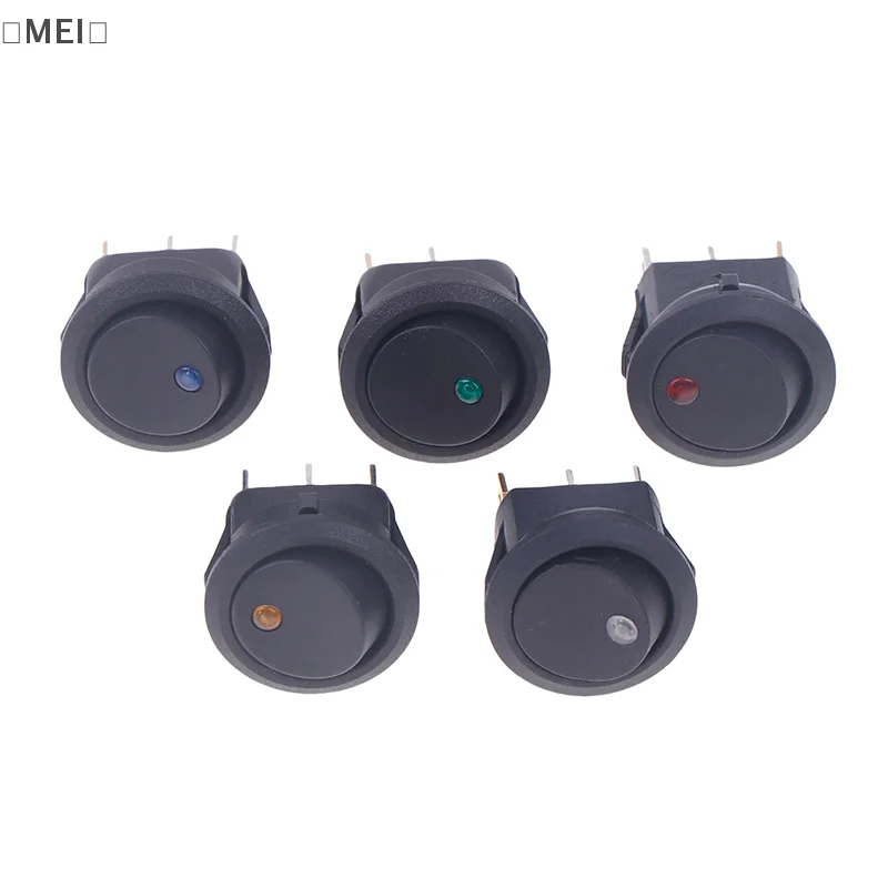 [ME19] 5Pcs 5 Colors Push Button Switch 3 Pin 12V 20A Amps Car Truck Rocker Round Toggle LED Switch On-Off Control Rocker Switch