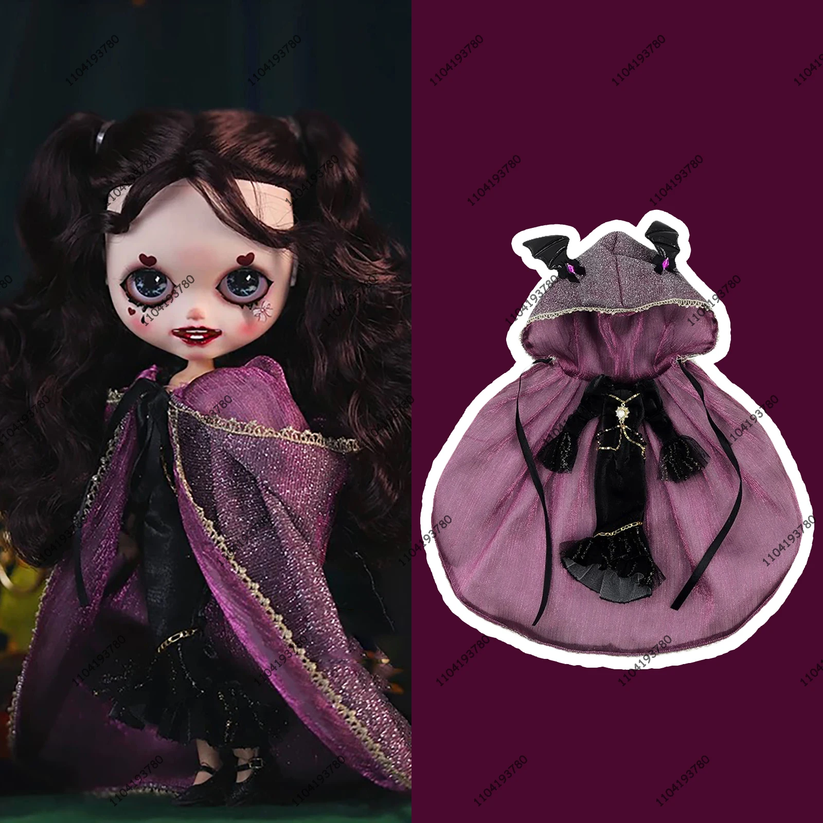 

Blyth Doll 19 Joints Body 30CM 1/6 Doll Clothes Azone Ob24 Halloween Witch Purple Cape Hooded Cloak Dress Suit Girl Gift Toy
