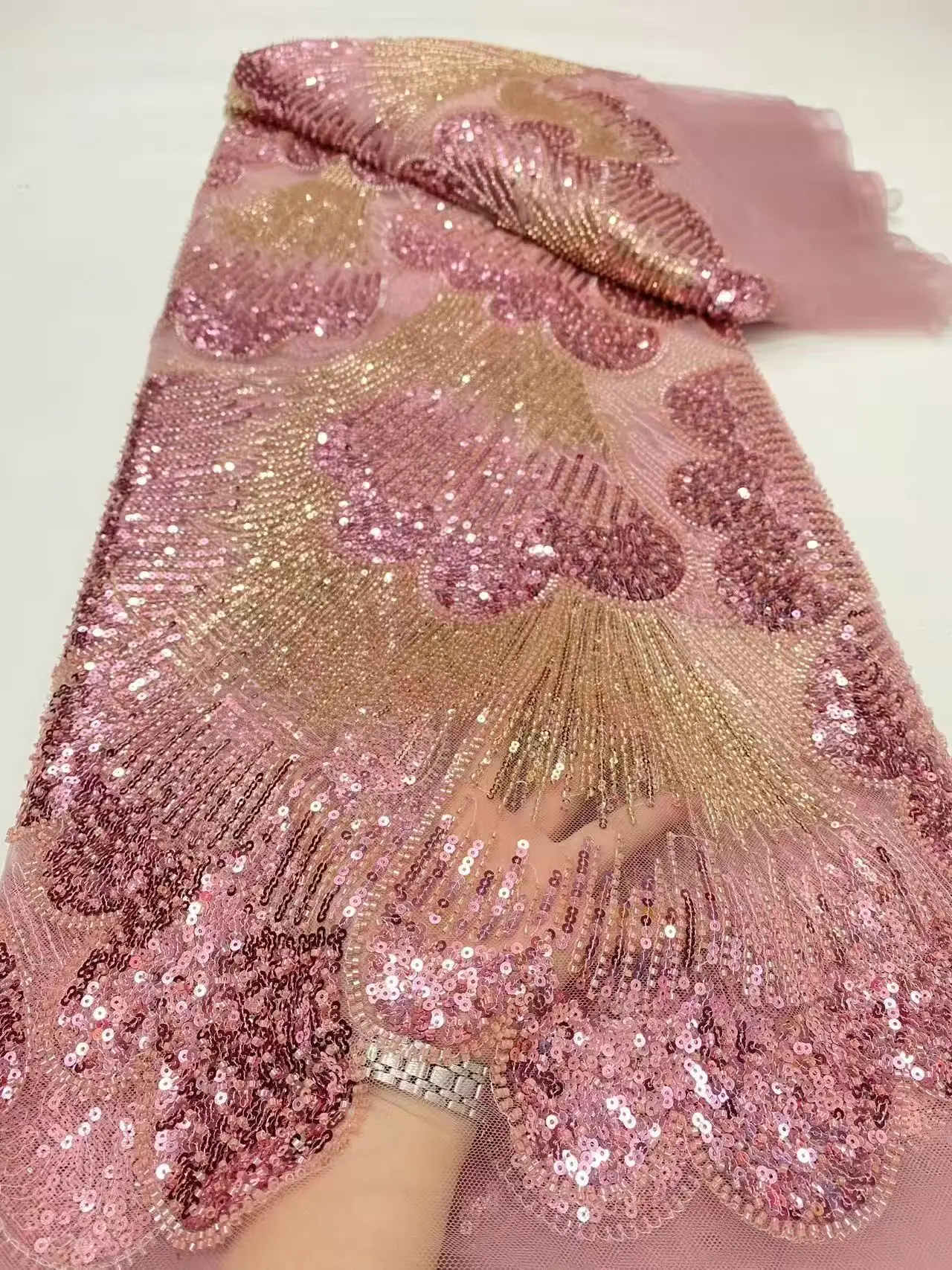 

Nigerian Luxury frican Mesh Lace Fabric For Sewing,Sequin Beaded Nigerian,Design Tulle,Wedding Dresses,Embroidery