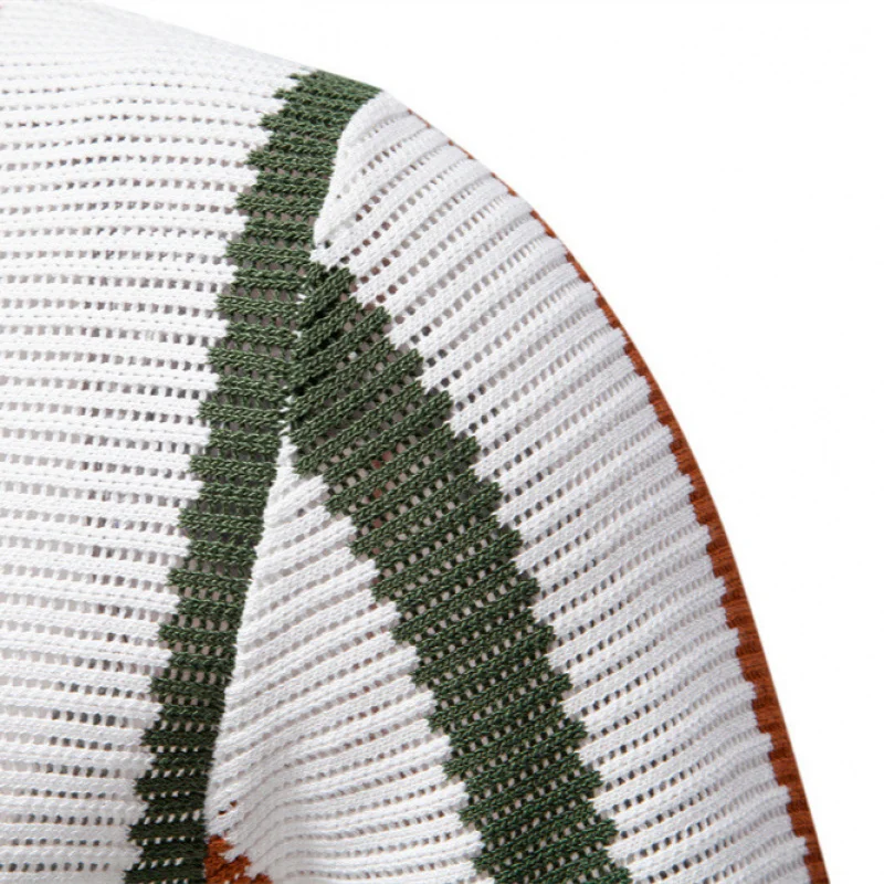 2025New summer style breathable hollow men's short sleevespoloStriped Sweater European Size KnittedPOLOMen's Shirt