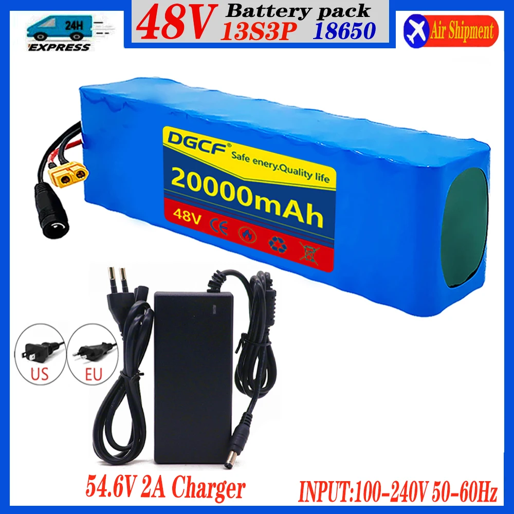 48v Lithium ion Battery 48V 20Ah 1000W 13S3P Li-ion Battery Pack For 54.6v E-bike Electric Bicycle Scooter With BMS + 2A Charger